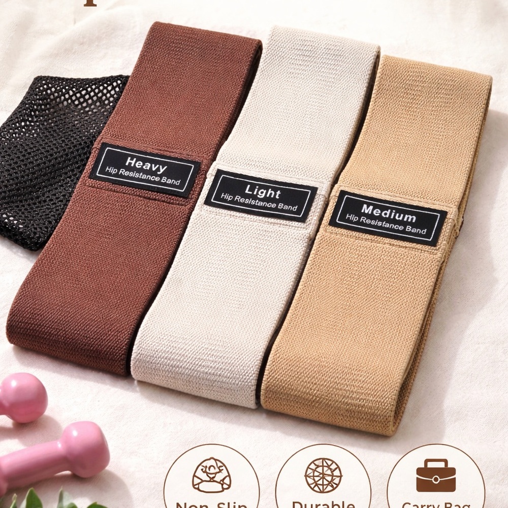Set of 3 Hip Resistance Bands - Brown, Cream, Tan
